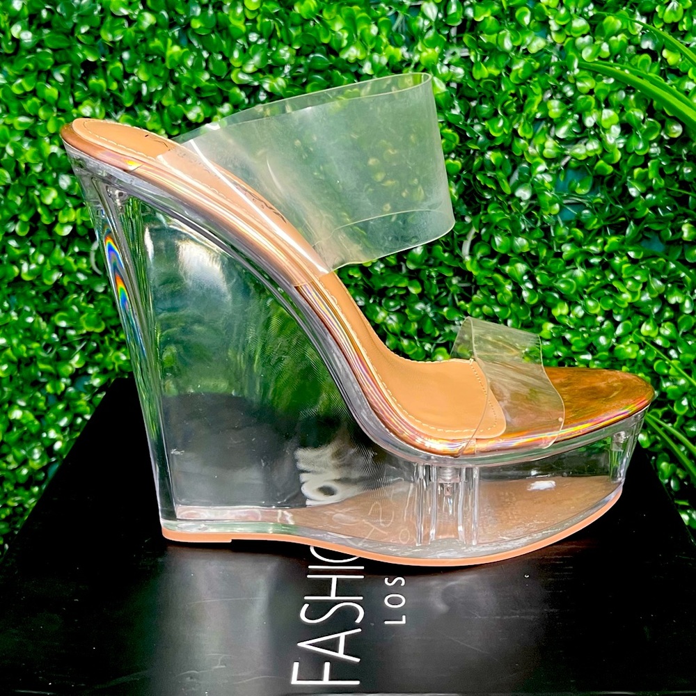 Fashion Nova Clear 6 inch wedge heels